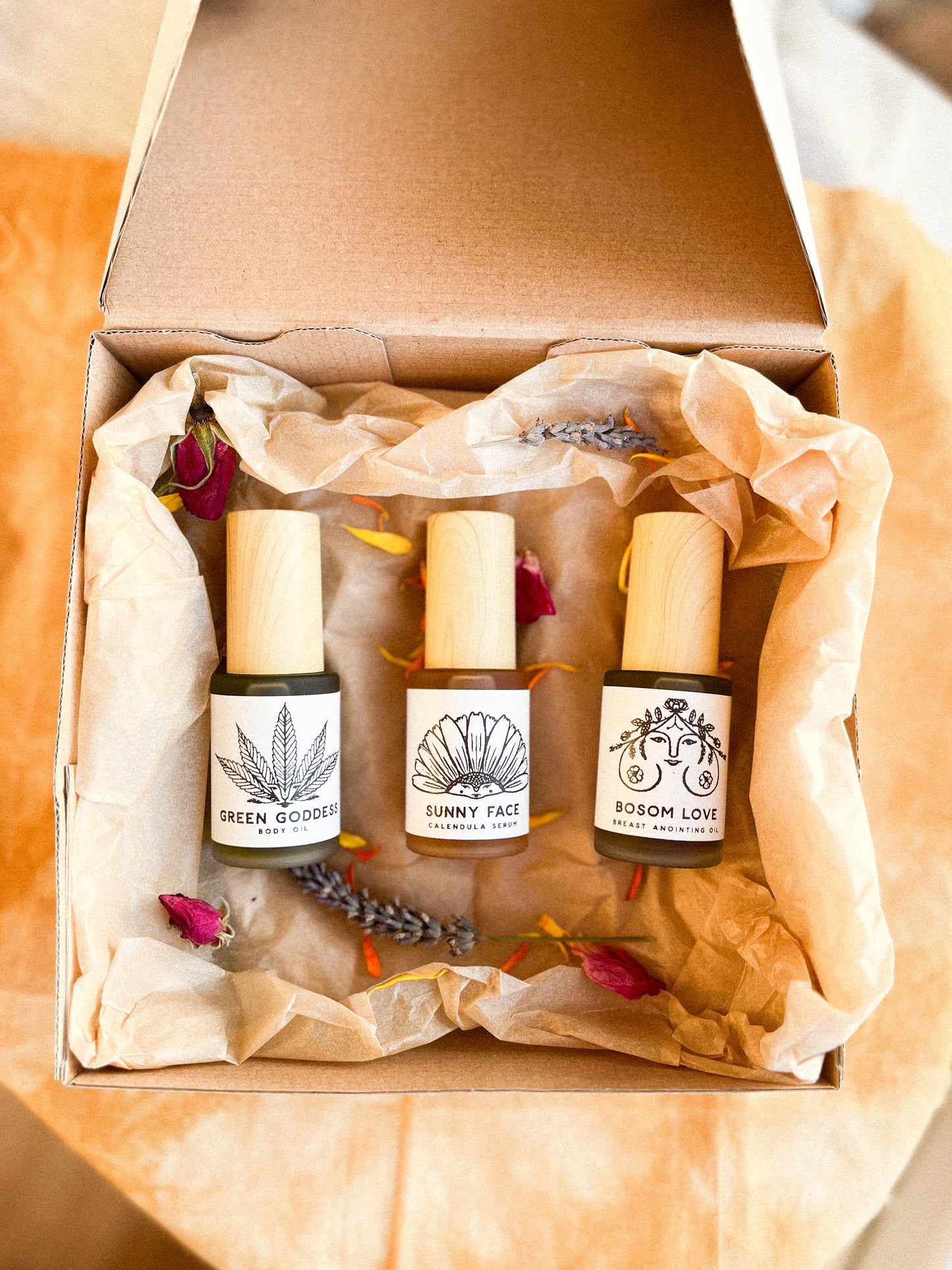 Body Bosom and Face Anointing Oil Gift Set - herbal infused massage oils