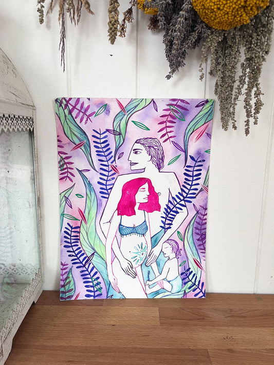 Growing Family - original watercolour and gouache painting